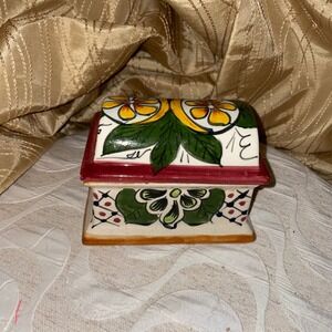 Hand Painted‎ Talavera Trinket Box & Lid Floral Lead Free Tal Rios Mexico